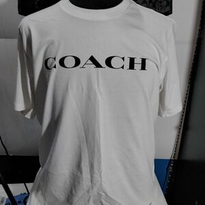 Coach White Short-Sleeve Logo Tee with Black Lettering